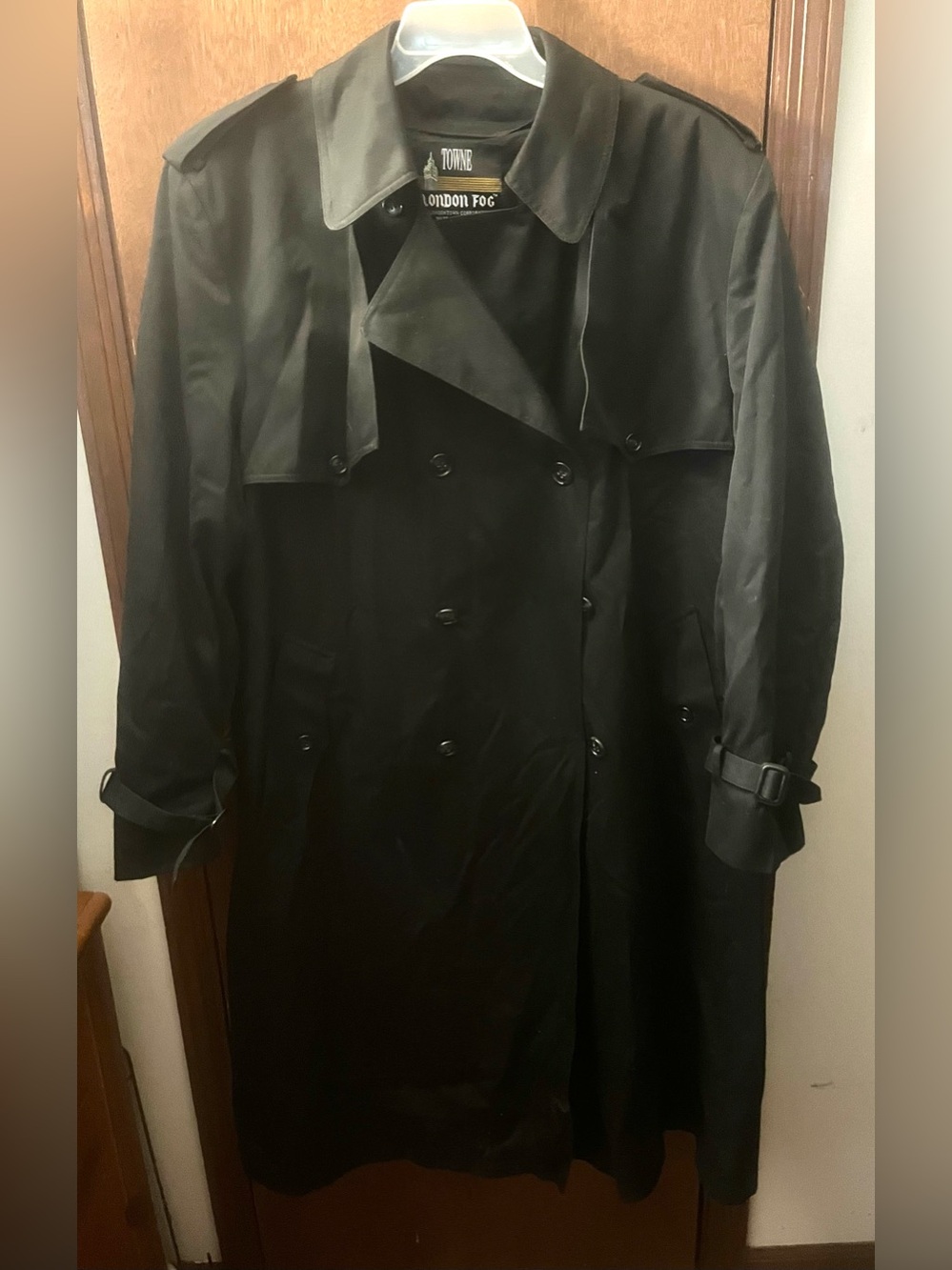 Towne by London Fog Vintage Black Men's Double-Breasted Trench Coat Size 44R